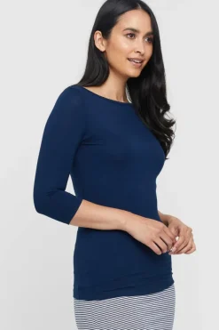 Ada Bamboo Boat Neck Top - Navy
