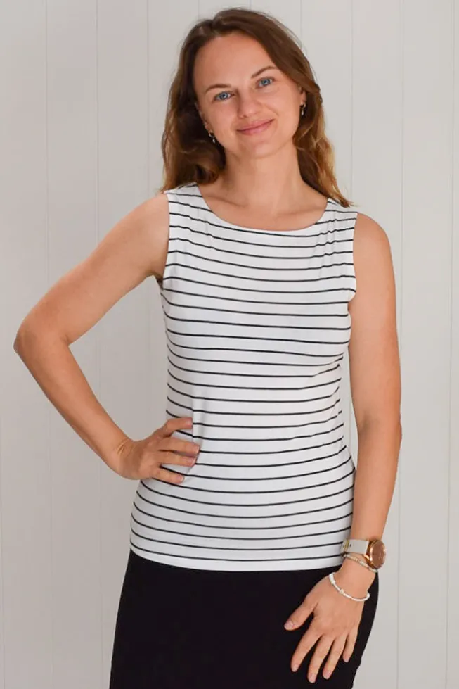 Bamboo Shell Top - White & Black Stripe