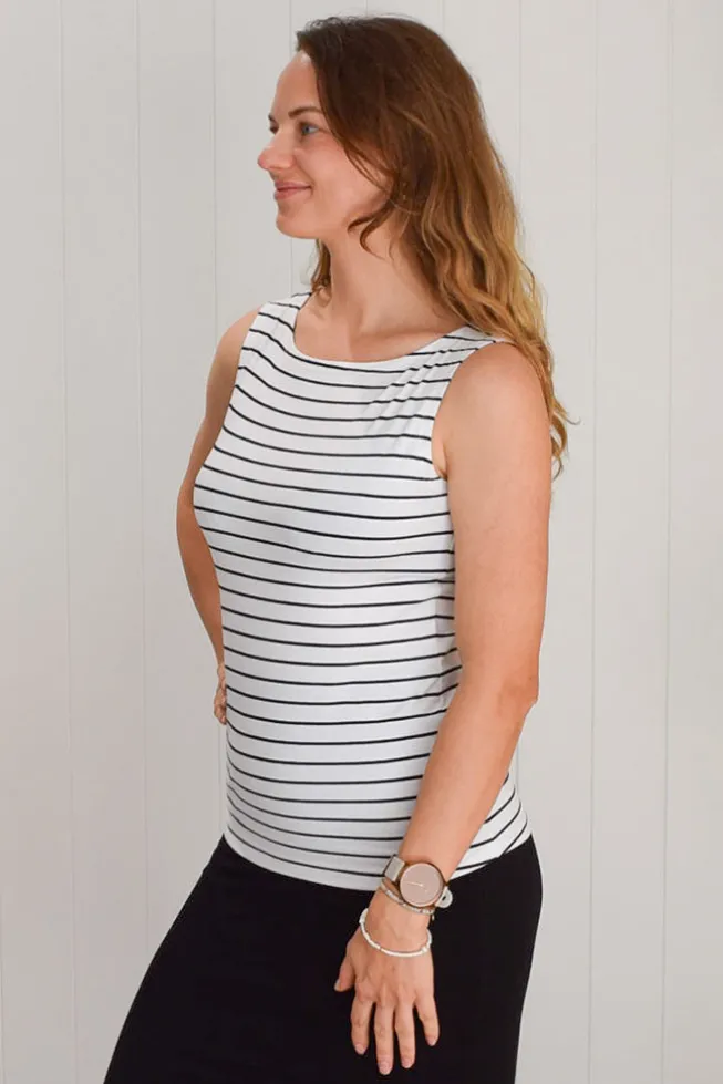 Bamboo Shell Top - White & Black Stripe