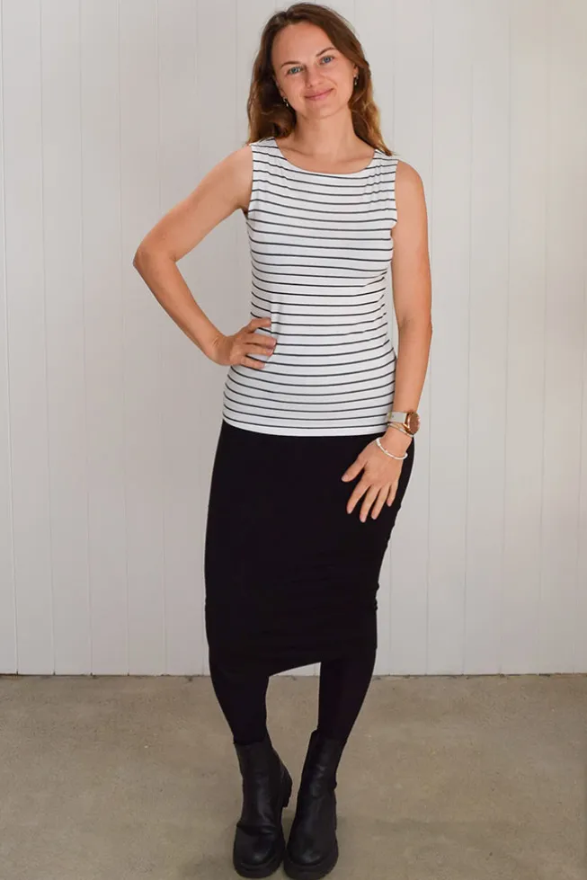 Bamboo Shell Top - White & Black Stripe