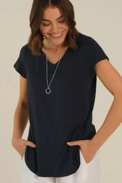 Bamboo V Neck Tee - Dark Navy