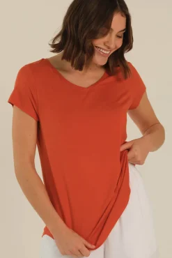 Bamboo V Neck Tee - Flame