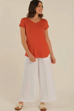 Bamboo V Neck Tee - Flame
