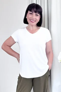 Bamboo V Neck Tee - White