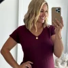 Belle V Neck Tee - Burgundy