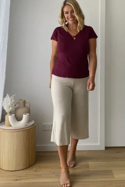 Belle V Neck Tee - Burgundy