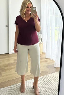 Belle V Neck Tee - Burgundy