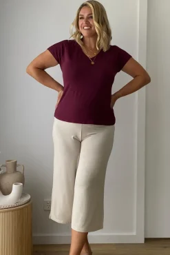 Belle V Neck Tee - Burgundy