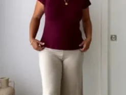 Belle V Neck Tee - Burgundy