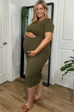 Jasper Ruched Maternity Dress - Dark Olive