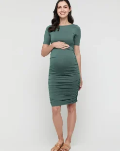Jasper Ruched Maternity Dress - Silver Pine