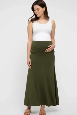 Lana Long Maternity Skirt - Dark Olive