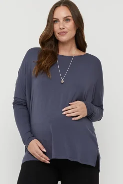 Liv Long Sleeve Slouch Maternity Top - Storm