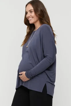 Liv Long Sleeve Slouch Maternity Top - Storm