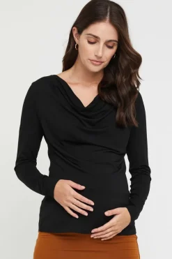 Long Sleeve Cowl Neck Maternity Top - Black