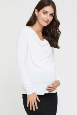 Long Sleeve Cowl Neck Maternity Top - White