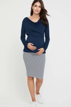 Long Sleeve Cowl Neck Maternity Top - Navy