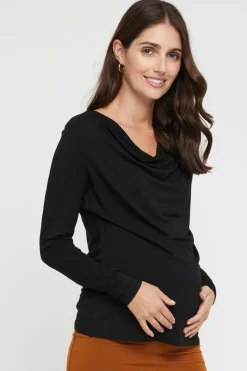 Long Sleeve Cowl Neck Maternity Top - Black