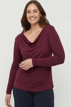 Long Sleeve Cowl Neck Top - Burgundy