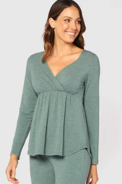 Long Sleeve Cross Front PJ Top - Moss Green