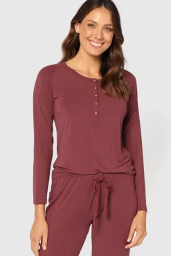 Long Sleeve Henley Top - Burgundy