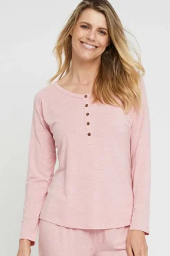 Long Sleeve Henley Top - Rose