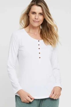 Long Sleeve Henley Top - White
