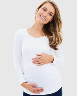 Long Sleeve Ruched Maternity Tee - White