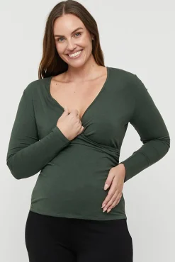 L/S Cross Front Maternity Top - Forest