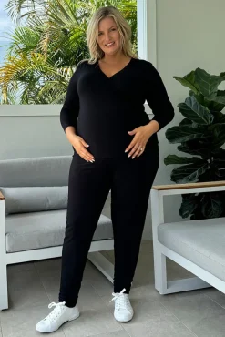 L/S Cross Front Maternity Top - Black