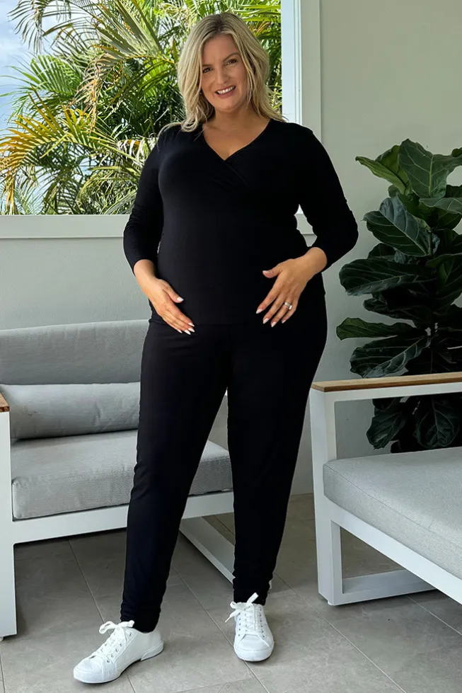 L/S Cross Front Maternity Top - Black