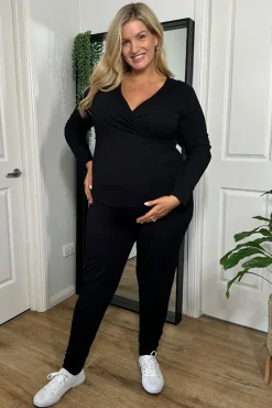 L/S Cross Front Maternity Top - Black