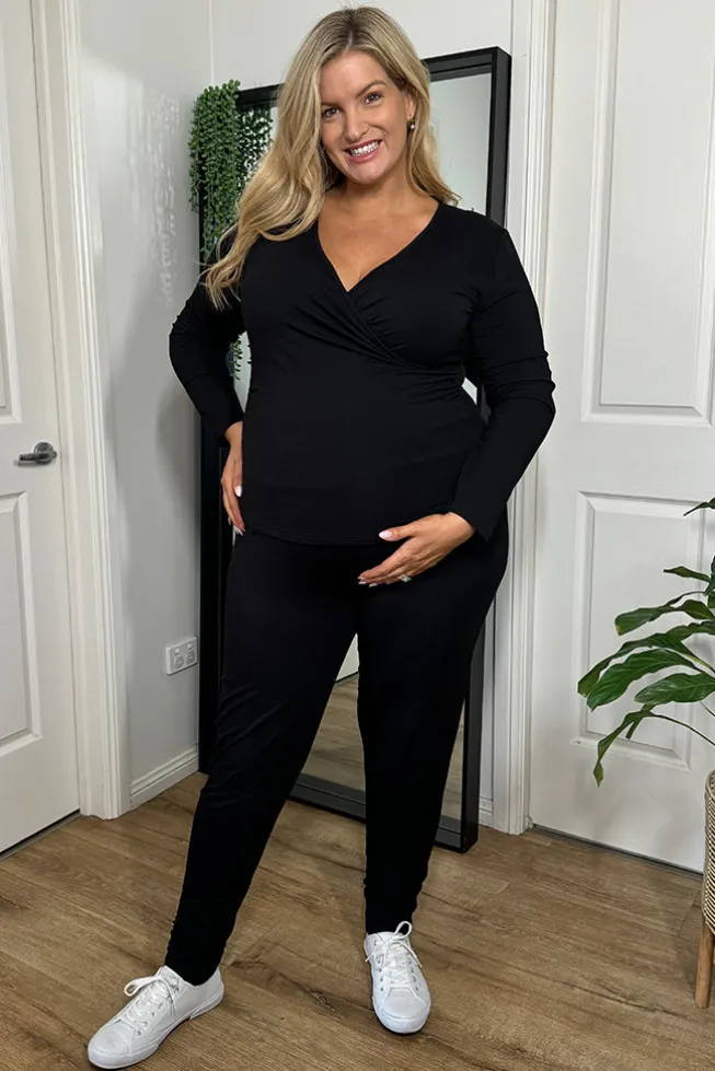 L/S Cross Front Maternity Top - Black