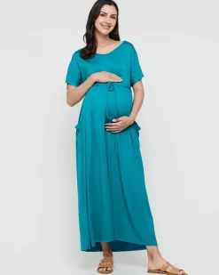 Mila Maxi Maternity Dress - Teal