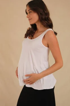 Relaxed Bamboo Maternity Singlet - White