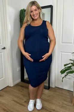 Ruched Tank Maternity Dress - Navy