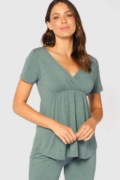 Short Sleeve Cross Front PJ Top - Moss Green