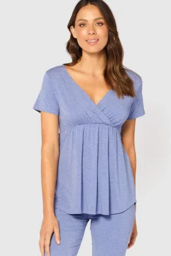 Short Sleeve Cross Front PJ Top - Lavender