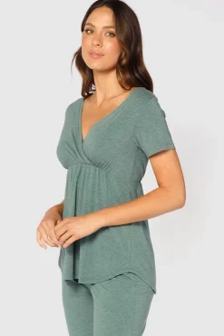 Short Sleeve Cross Front PJ Top - Moss Green