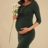 3/4 Sleeve Maternity Ruched Dress - Forest