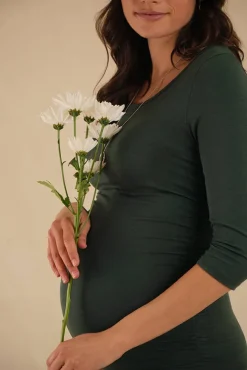 3/4 Sleeve Maternity Ruched Dress - Forest