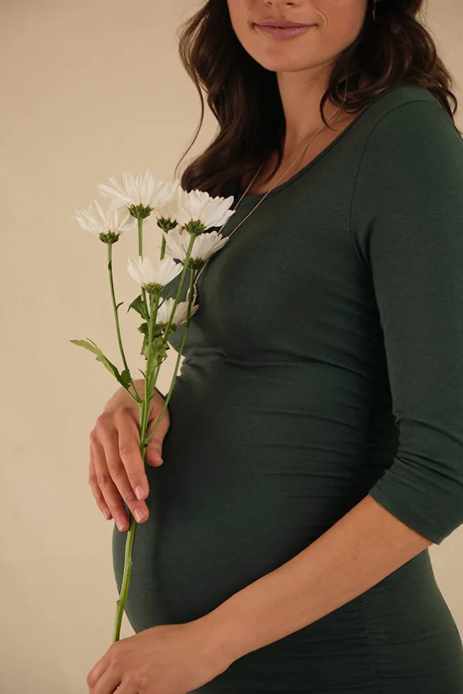 3/4 Sleeve Maternity Ruched Dress - Forest