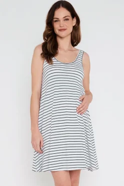 Swing Maternity Dress - White & Black Stripe