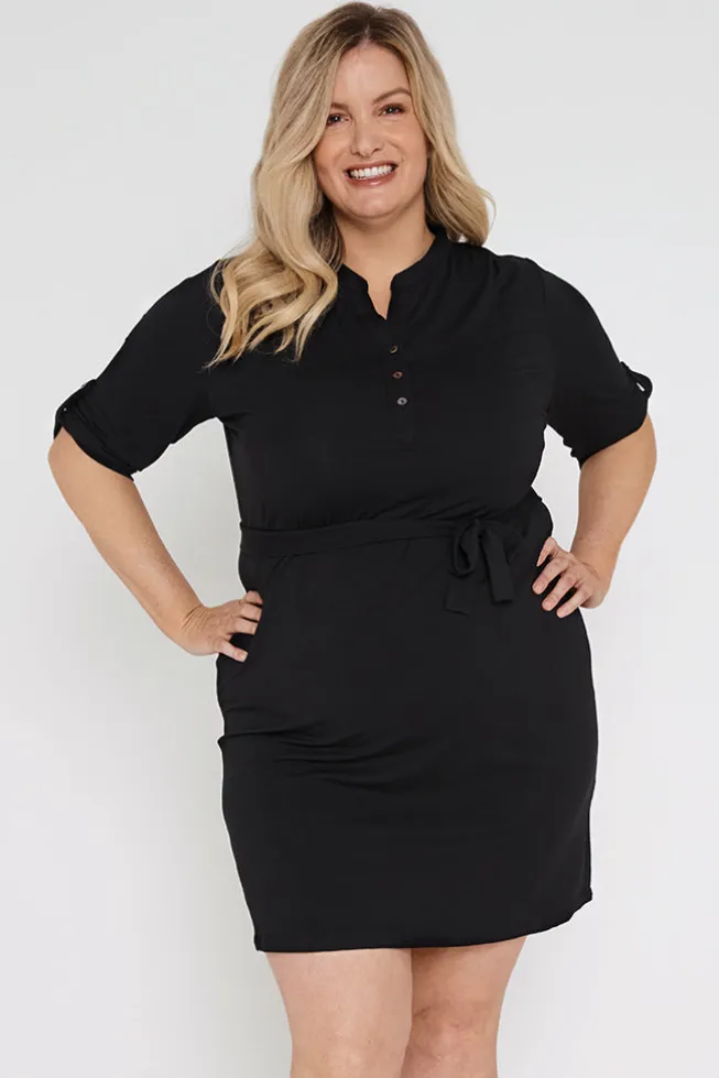 Tab Sleeve Dress- Black