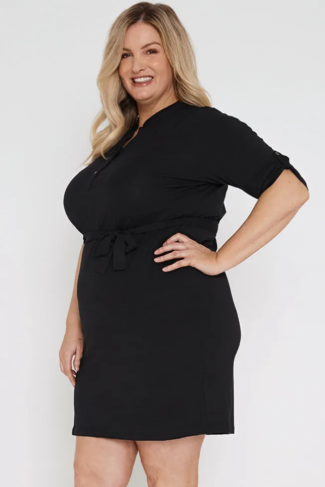 Tab Sleeve Dress- Black