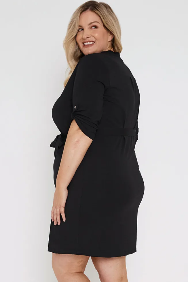 Tab Sleeve Dress- Black