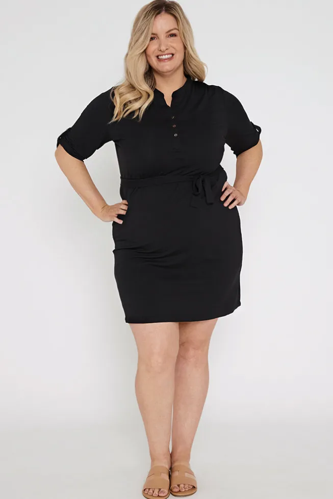 Tab Sleeve Dress- Black