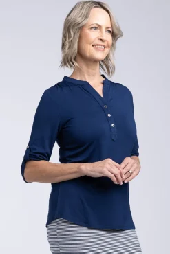 Tab Sleeve Top - Navy