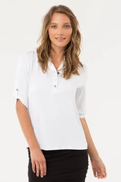 Tab Sleeve Top - White