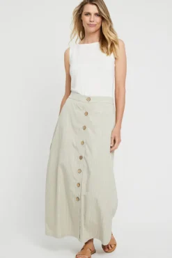 Woven Button Skirt - Organic Pinstripe